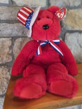 Ty Beanie Babie Buddie Red Bear 14" Patriotic Sam Uncle Hat America USA